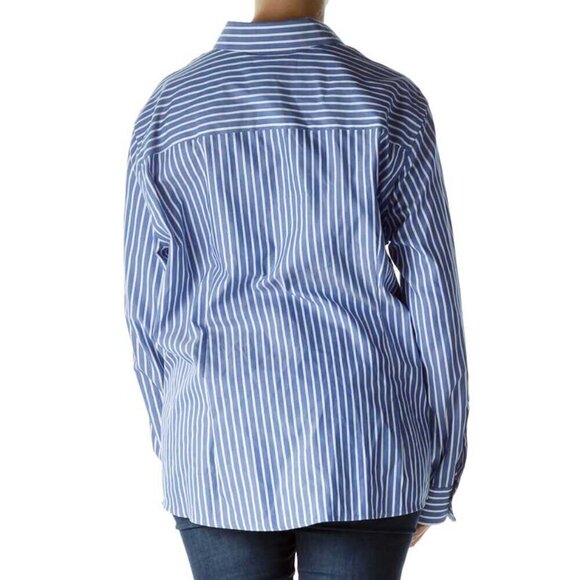 Jones New York Blue White Pinstripe Collared Shirt - Picture 3 of 3